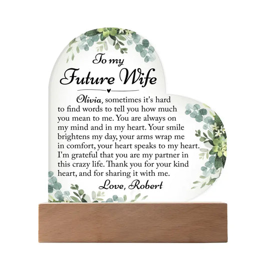 Future Wife Gift, Fiance Gift - Custom Heart Acrylic Plaque - A32