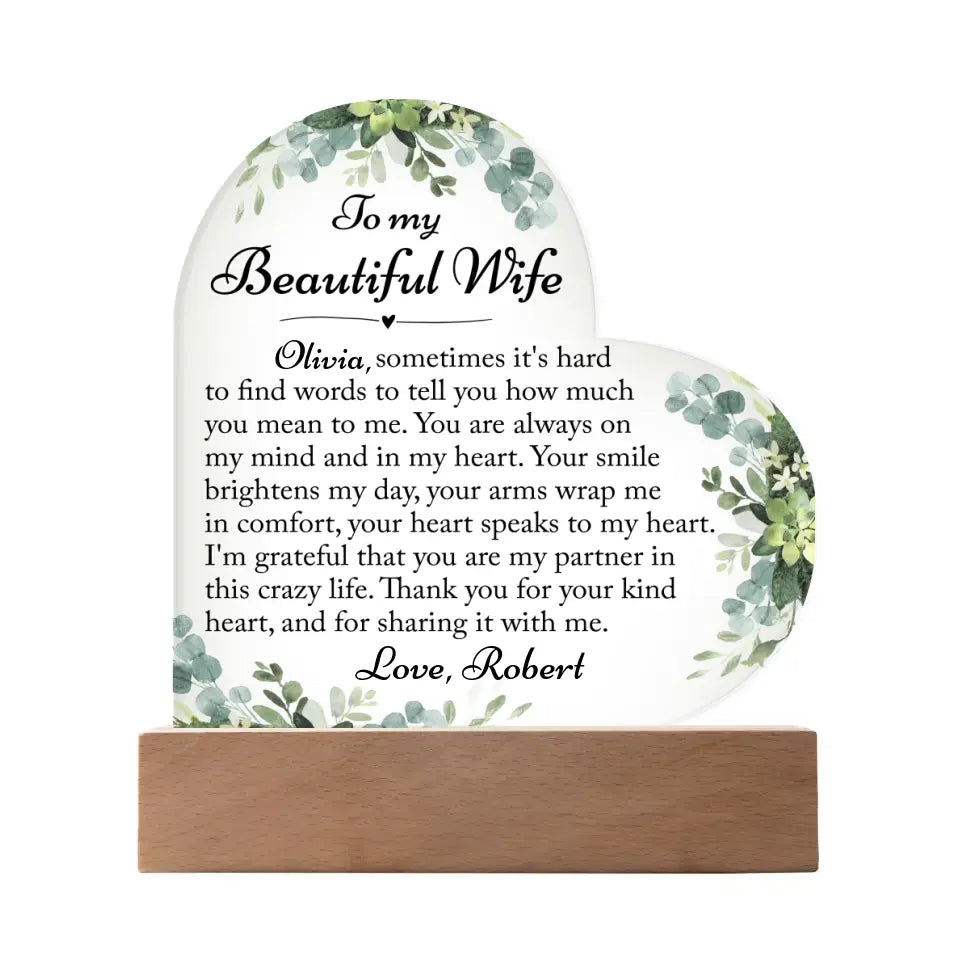 Wife Gift from Husband - Custom Heart Acrylic Plaque - A33