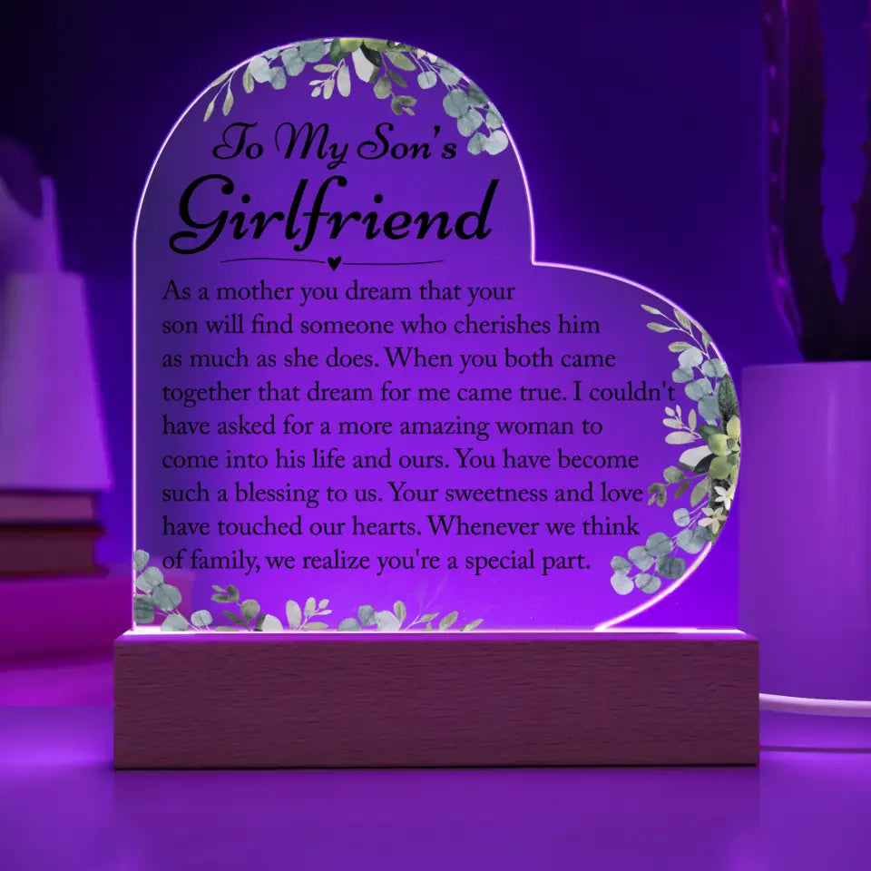 Gifts For Son's Girlfriend, Son's Girlfriend Heart Acrylic Plaque - A34