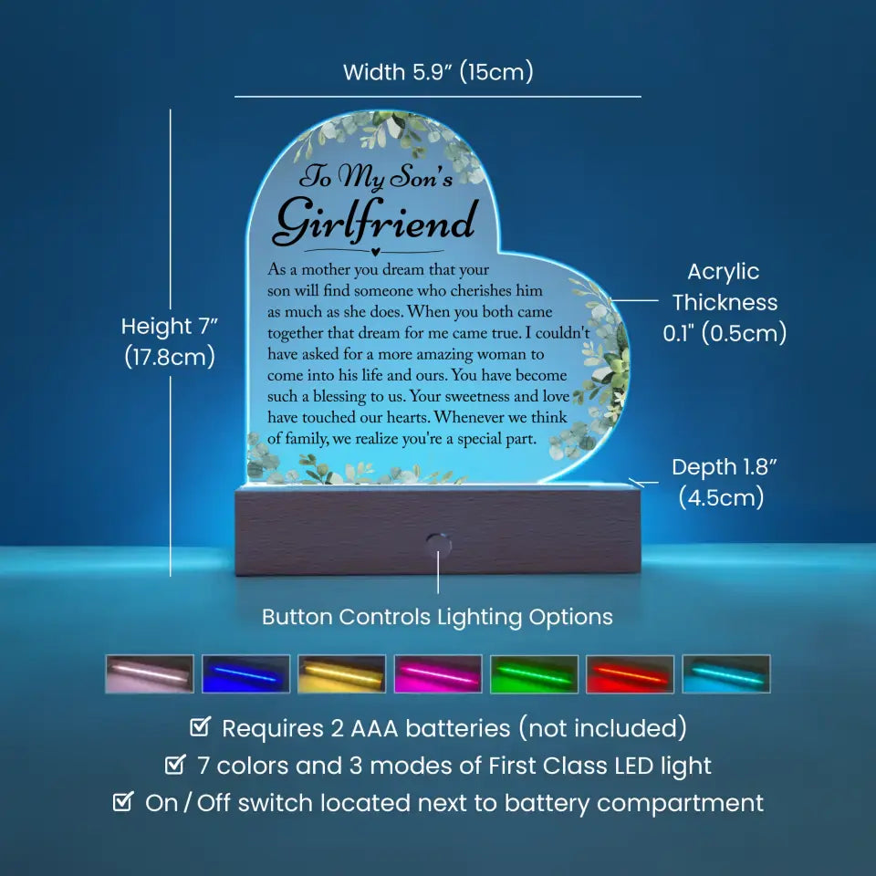 Gifts For Son's Girlfriend, Son's Girlfriend Heart Acrylic Plaque - A34