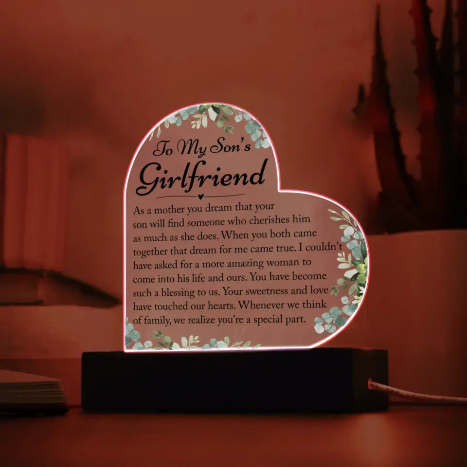 Gifts For Son's Girlfriend, Son's Girlfriend Heart Acrylic Plaque - A34