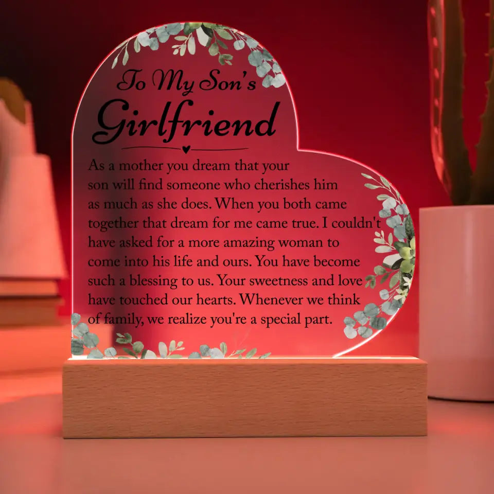 Gifts For Son's Girlfriend, Son's Girlfriend Heart Acrylic Plaque - A34