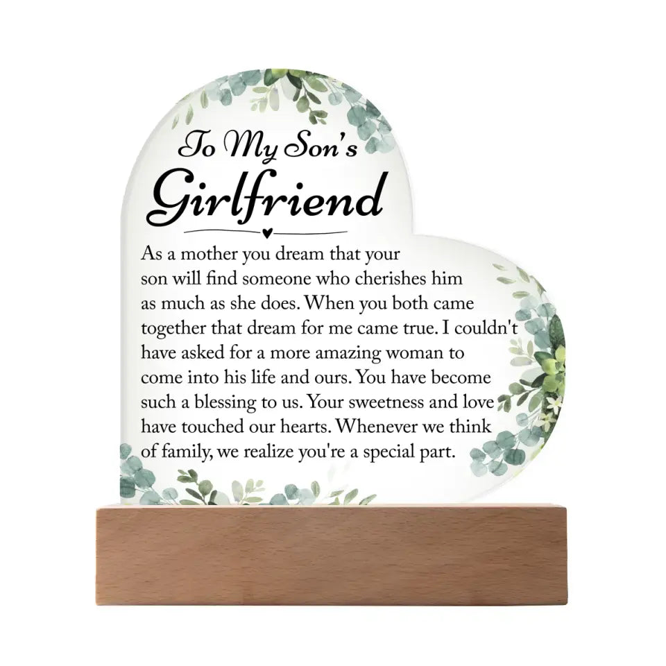 Gifts For Son's Girlfriend, Son's Girlfriend Heart Acrylic Plaque - A34
