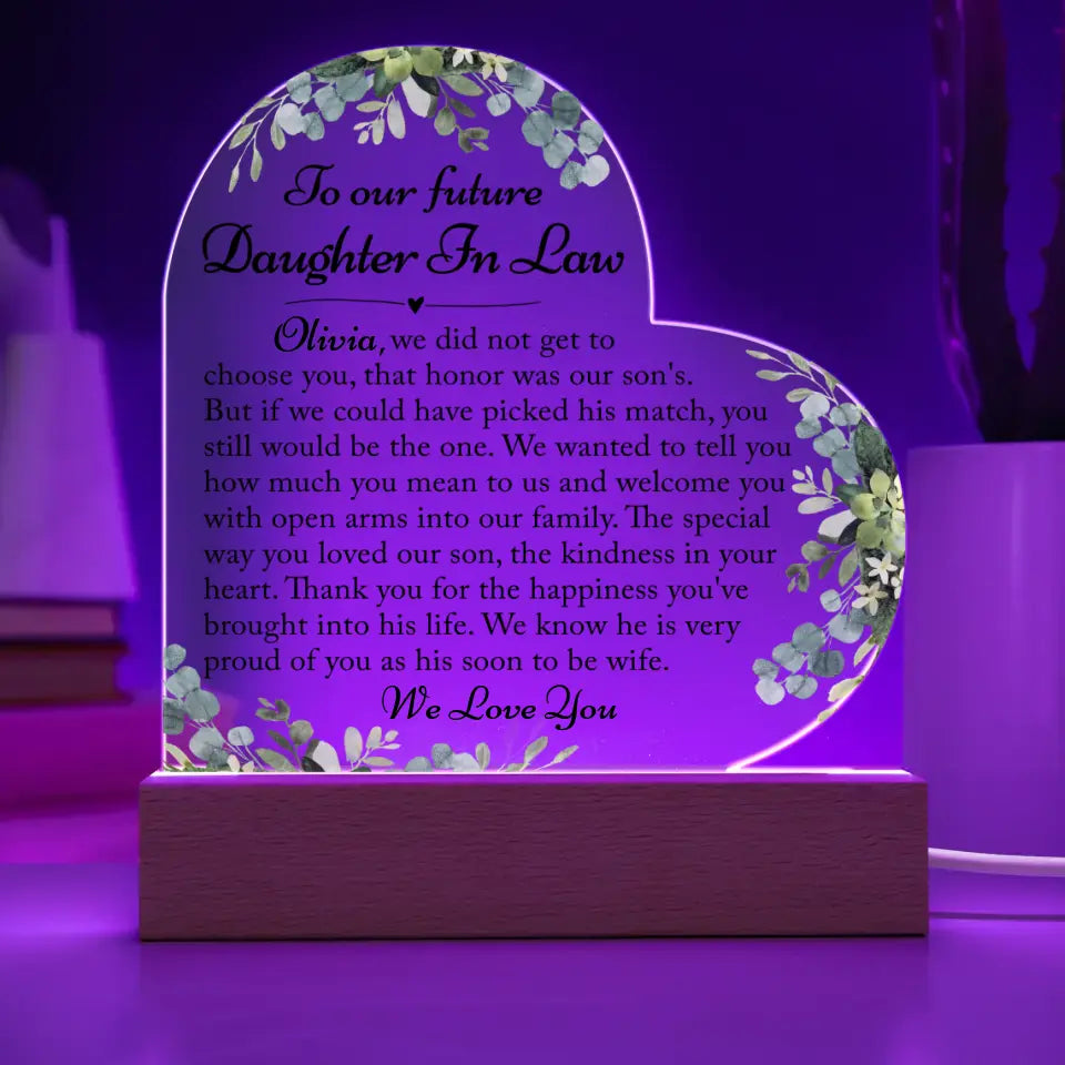 Future Daughter In Law Gift - Custom Heart Acrylic Plaque - A36