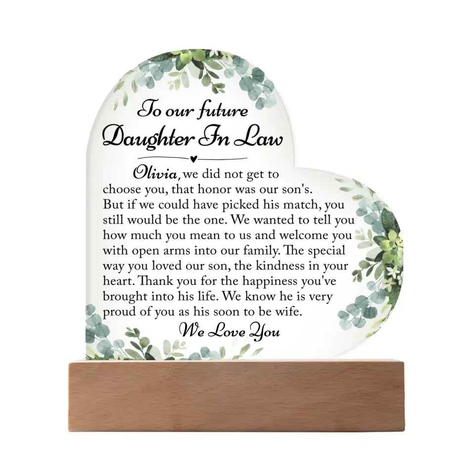 Future Daughter In Law Gift - Custom Heart Acrylic Plaque - A36