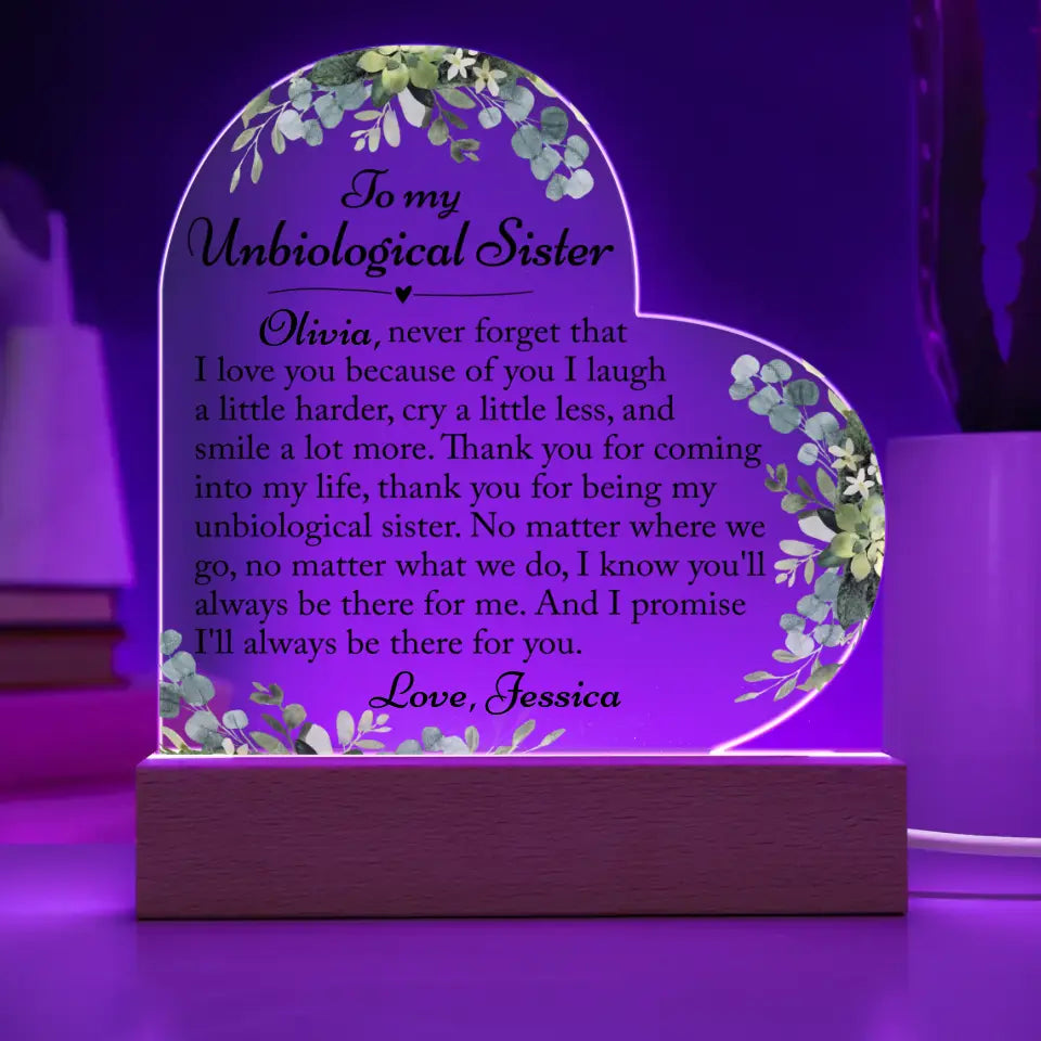 Unbiological Sisters Gift For Her - Custom Heart Acrylic Plaque