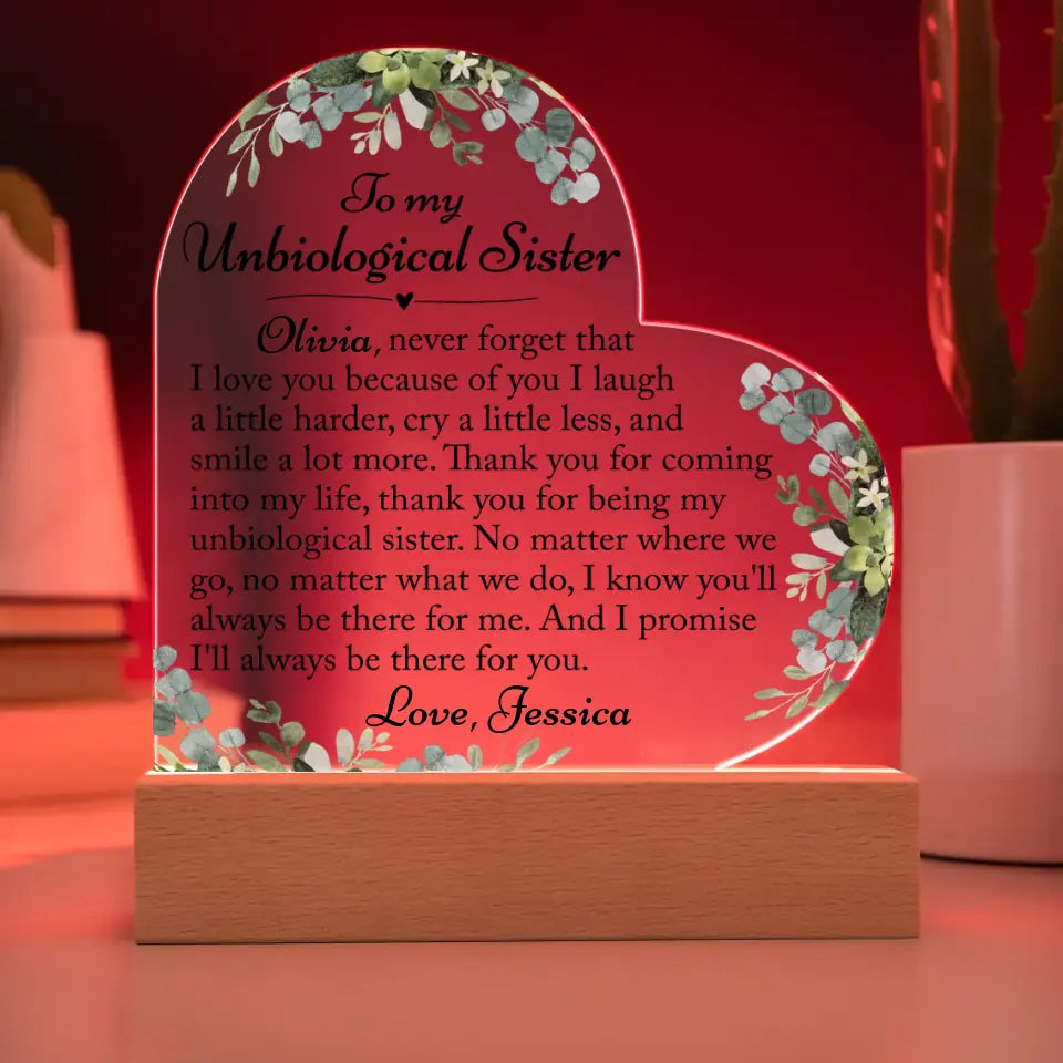 Unbiological Sisters Gift For Her - Custom Heart Acrylic Plaque