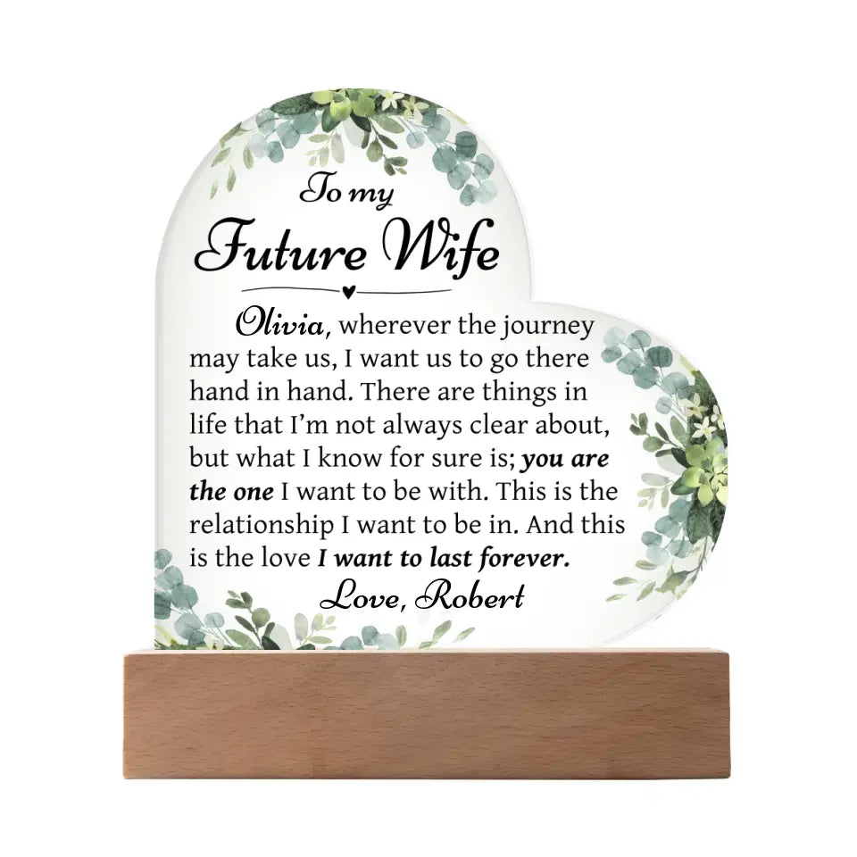 Future Wife Gift, Fiance Gift - Custom Heart Acrylic Plaque - A38