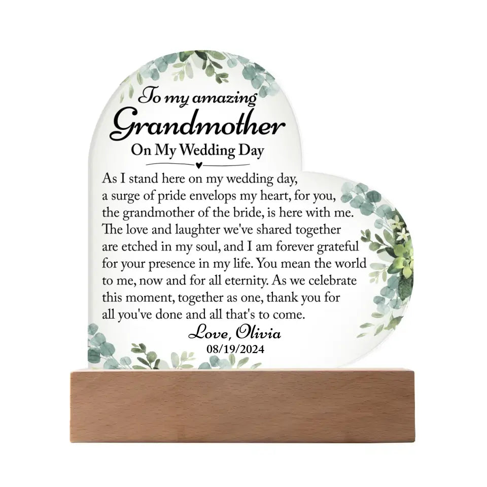 Grandmother Of The Bride Wedding Gift - Heart Acrylic Plaque - A40