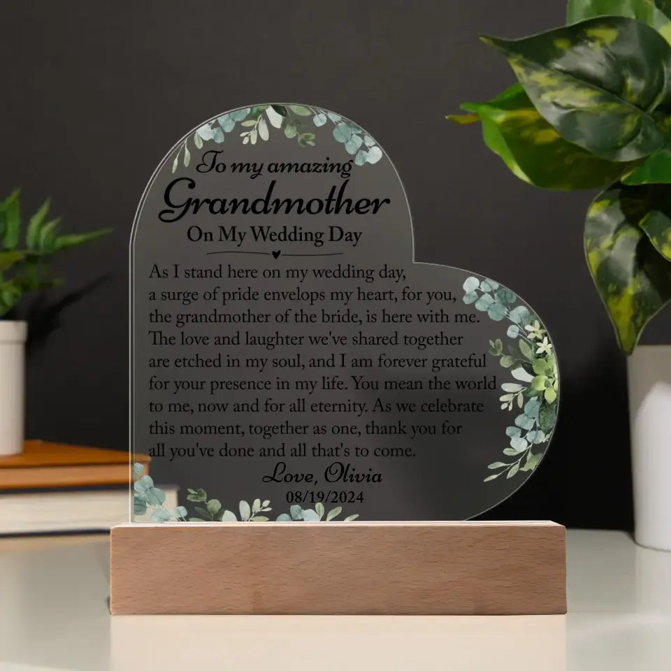 Grandmother Of The Bride Wedding Gift - Heart Acrylic Plaque - A40