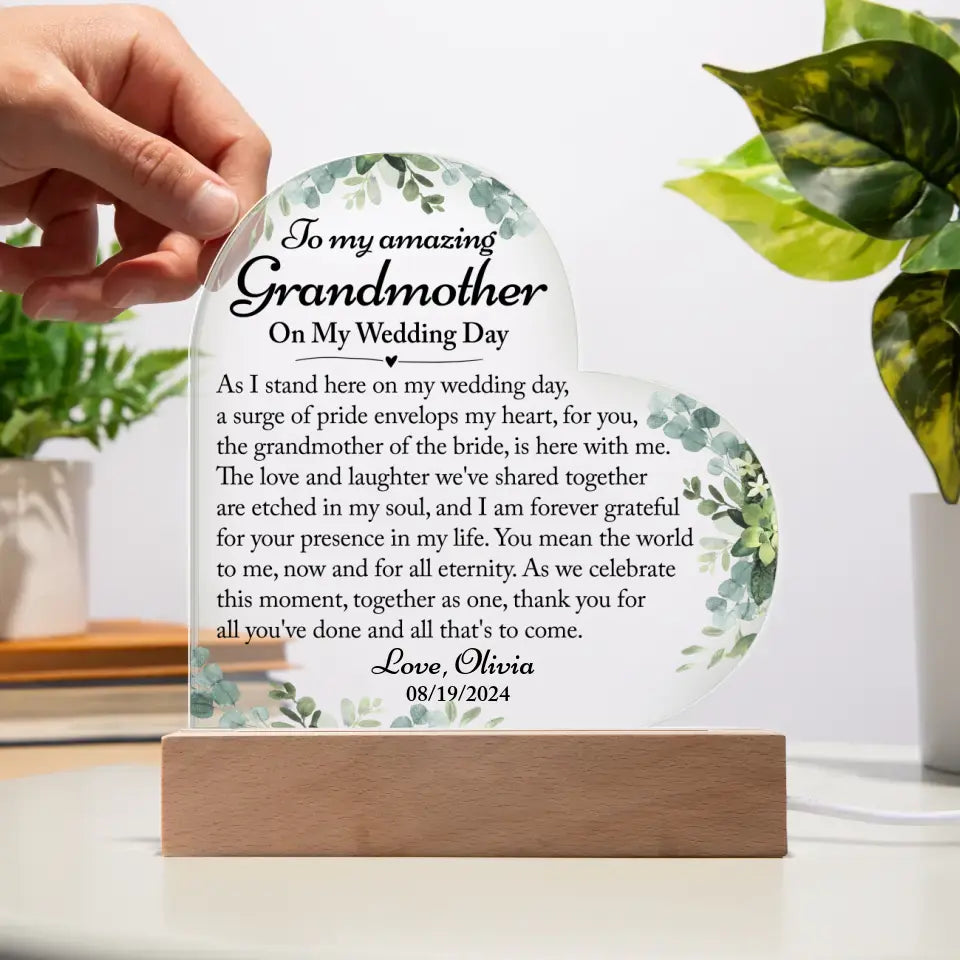 Grandmother Of The Bride Wedding Gift - Heart Acrylic Plaque - A40