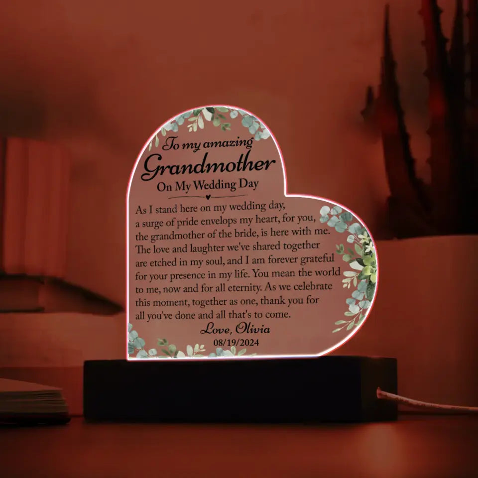 Grandmother Of The Bride Wedding Gift - Heart Acrylic Plaque - A40