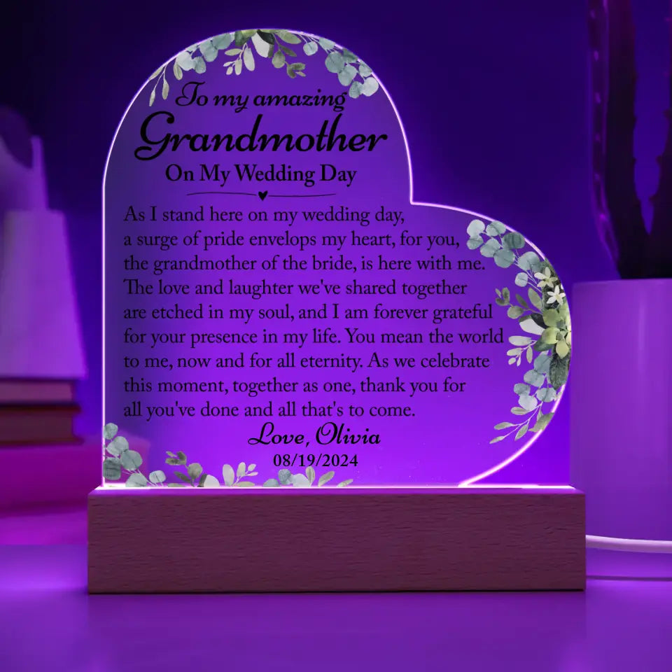 Grandmother Of The Bride Wedding Gift - Heart Acrylic Plaque - A40