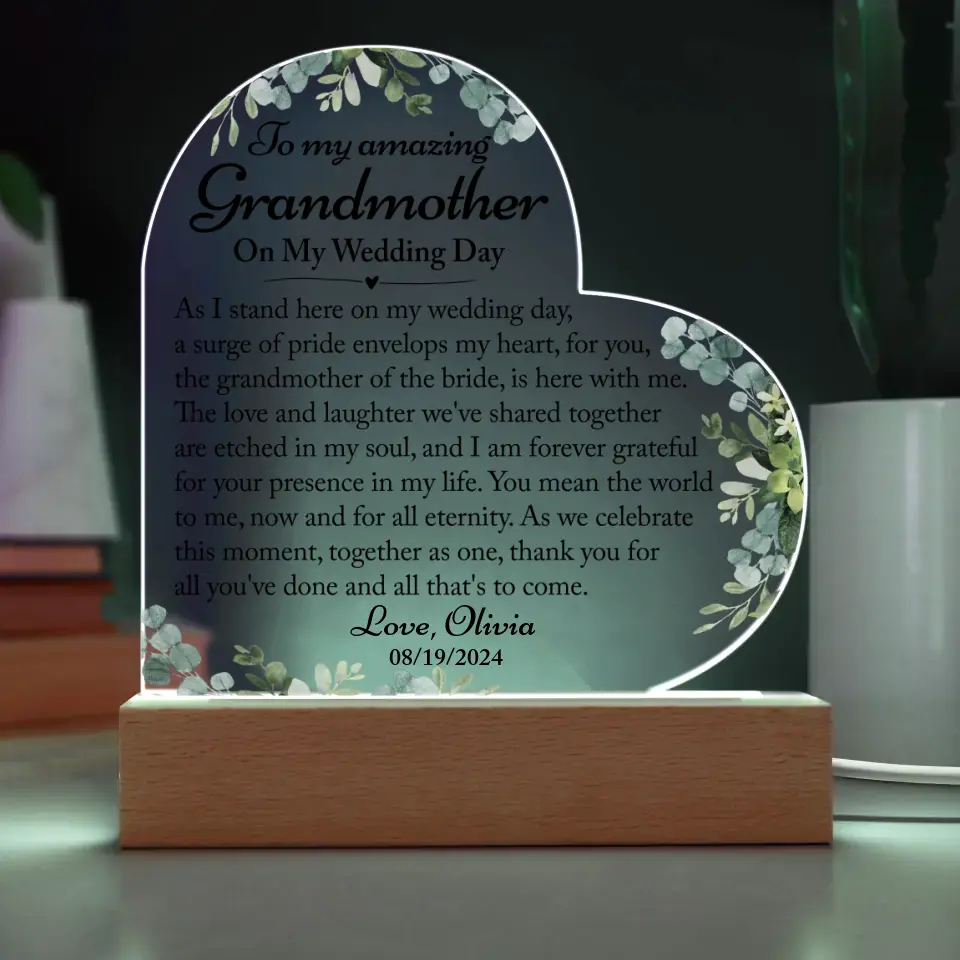 Grandmother Of The Bride Wedding Gift - Heart Acrylic Plaque - A40