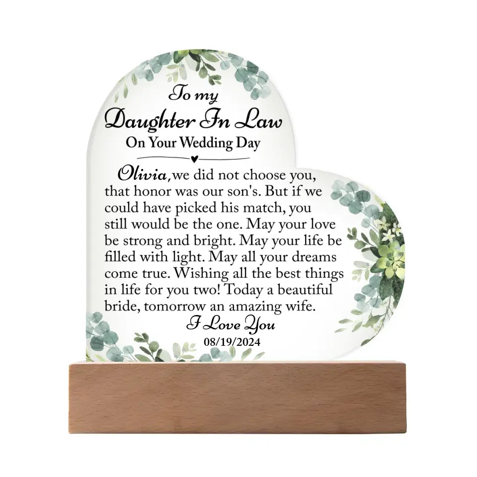 Daughter-In-Law Gift On Wedding Day - Custom Heart Acrylic Plaque - A41