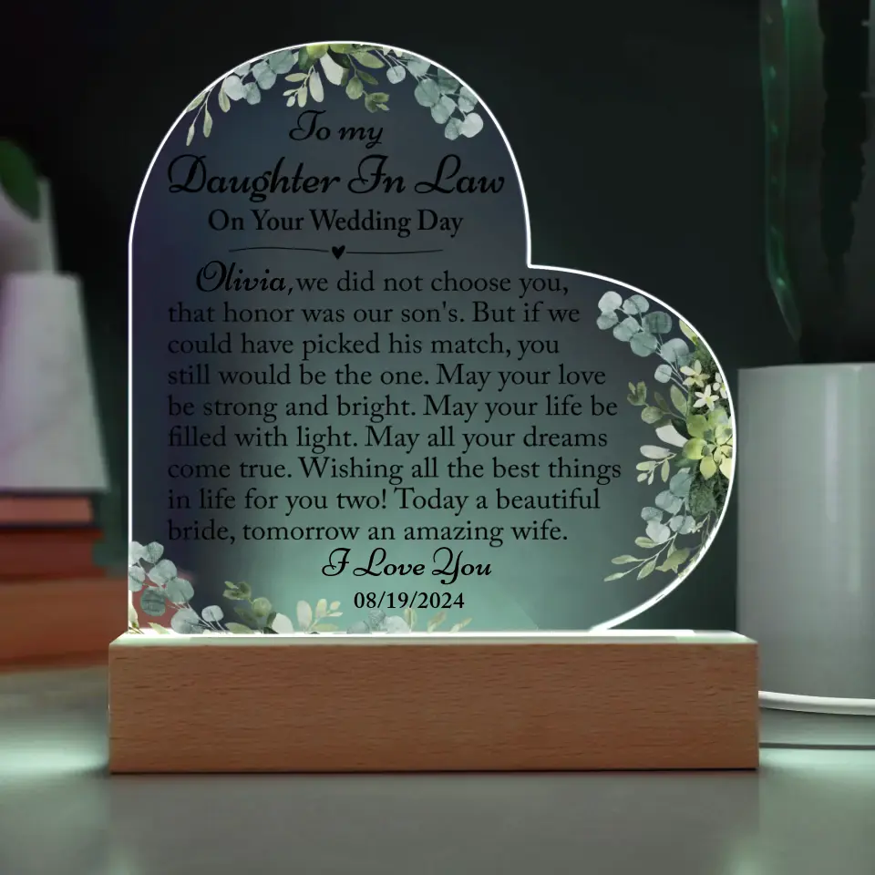 Daughter-In-Law Gift On Wedding Day - Custom Heart Acrylic Plaque - A41