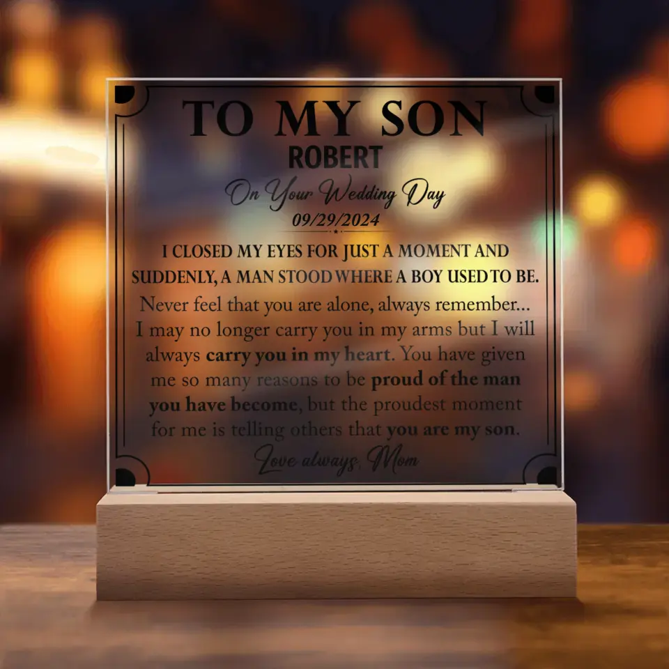 Son Wedding Gift from Mom - Custom Acrylic Plaque - A44