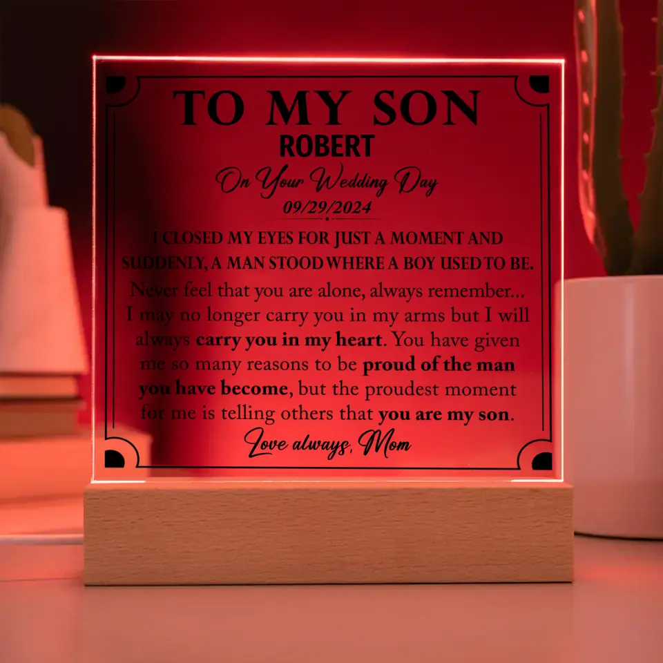 Son Wedding Gift from Mom - Custom Acrylic Plaque - A44