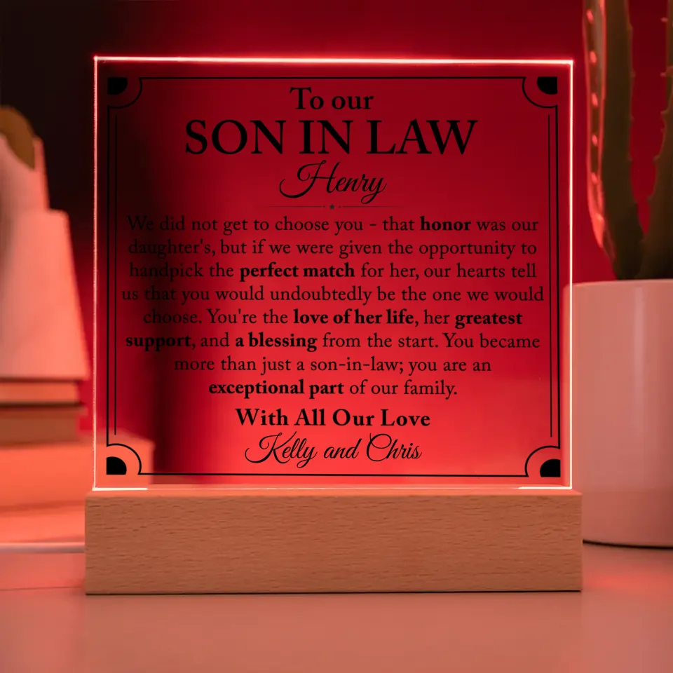 Gift For Son In Law, Son In Law Gift From Parents In Laws - Custom Plaque - A50