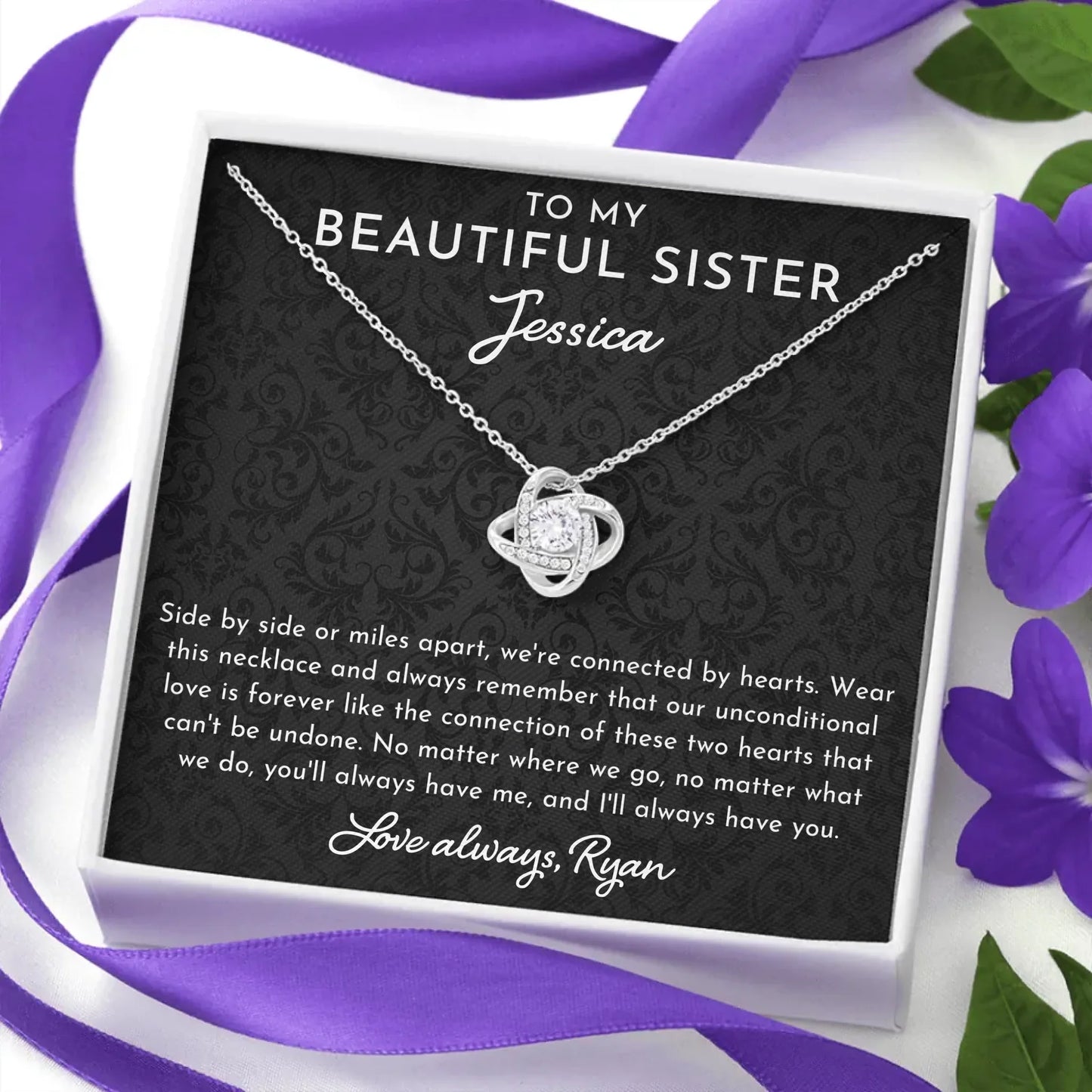 To My Beautiful Sister - Personalized Necklace Gift Set