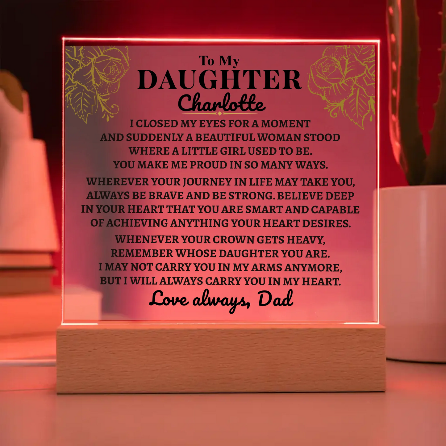 To My Daughter "Carry you in my heart" | Acrylic Lamp ❤️ DA2