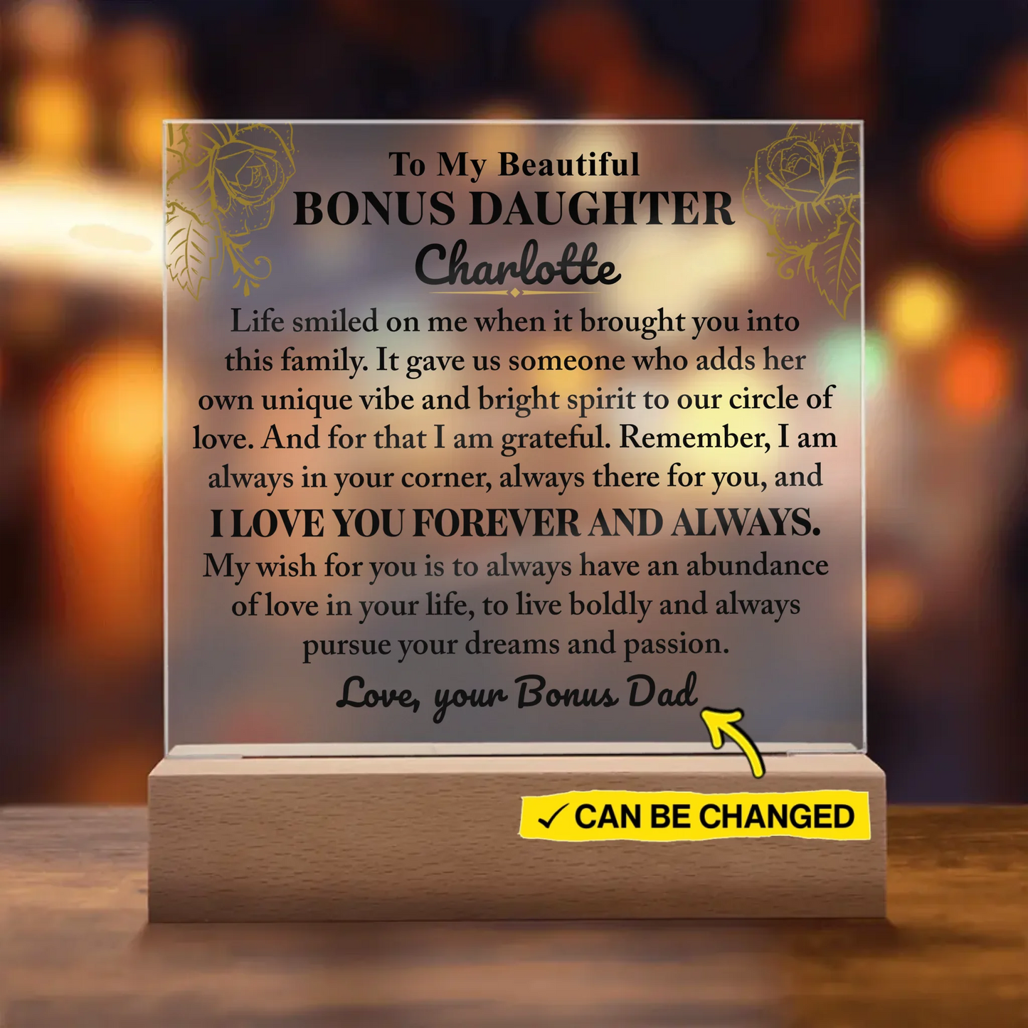 To My  Bonus Daughter "Love you forever" | Acrylic Lamp ❤️ BDA1