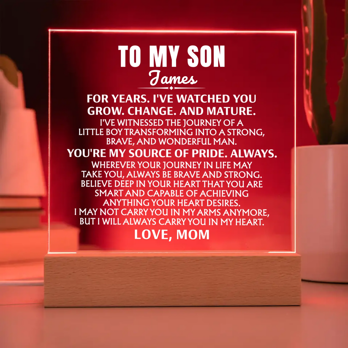 To My Son "Carry You In My Heart" | Acrylic Lamp ❤️ - SA1