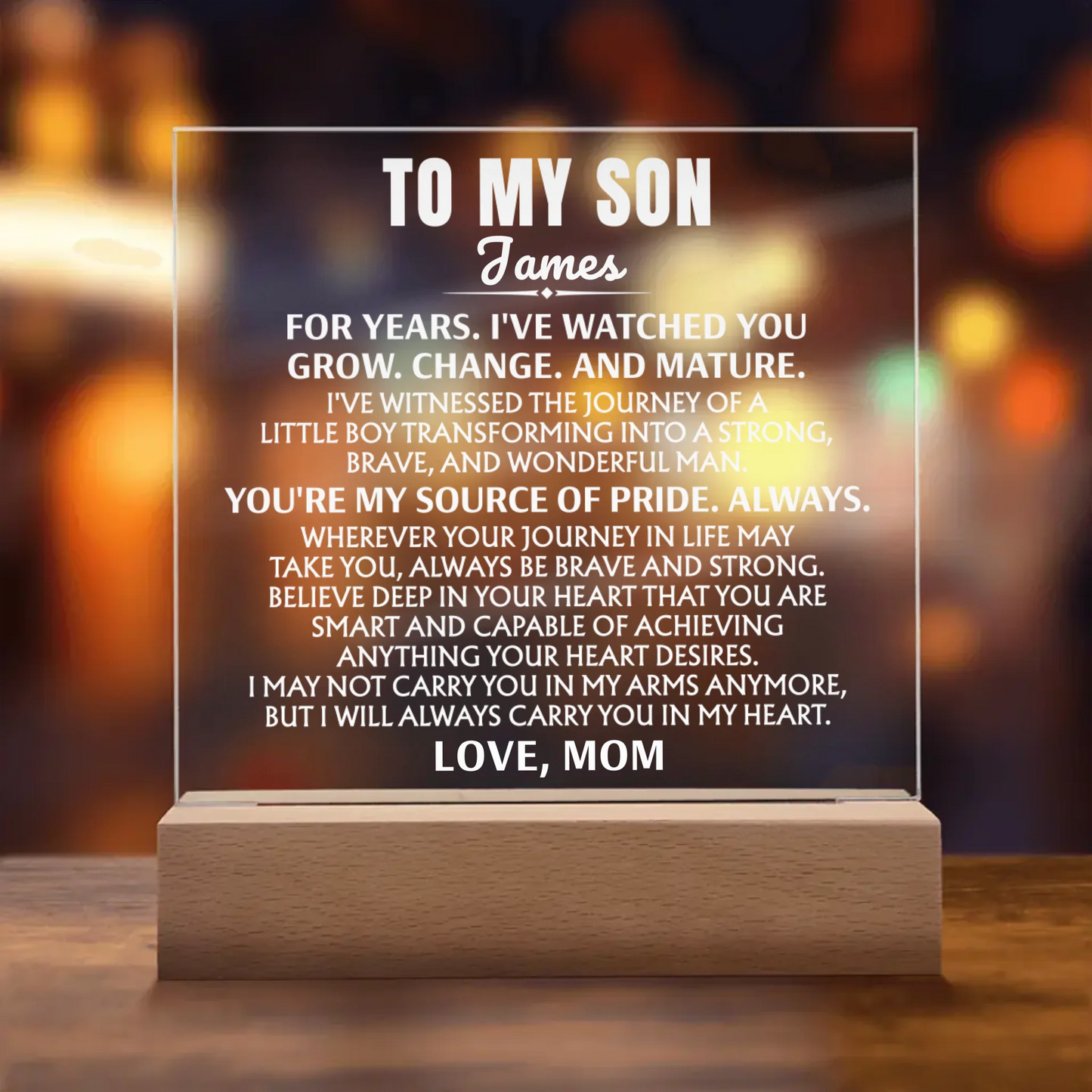 To My Son "Carry You In My Heart" | Acrylic Lamp ❤️ - SA1