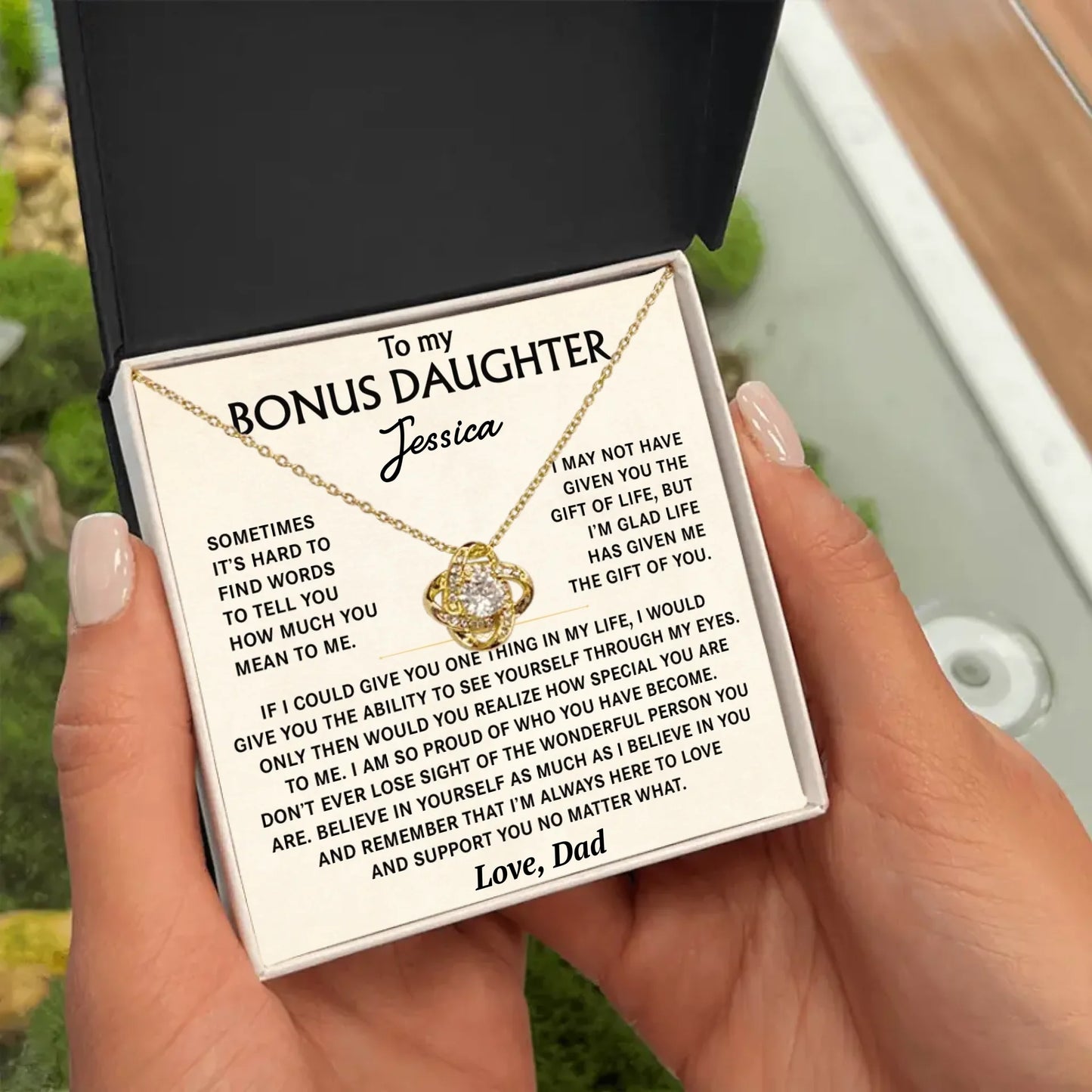 To My Bonus Daughter - Personalized Necklace Gift Set - BD1