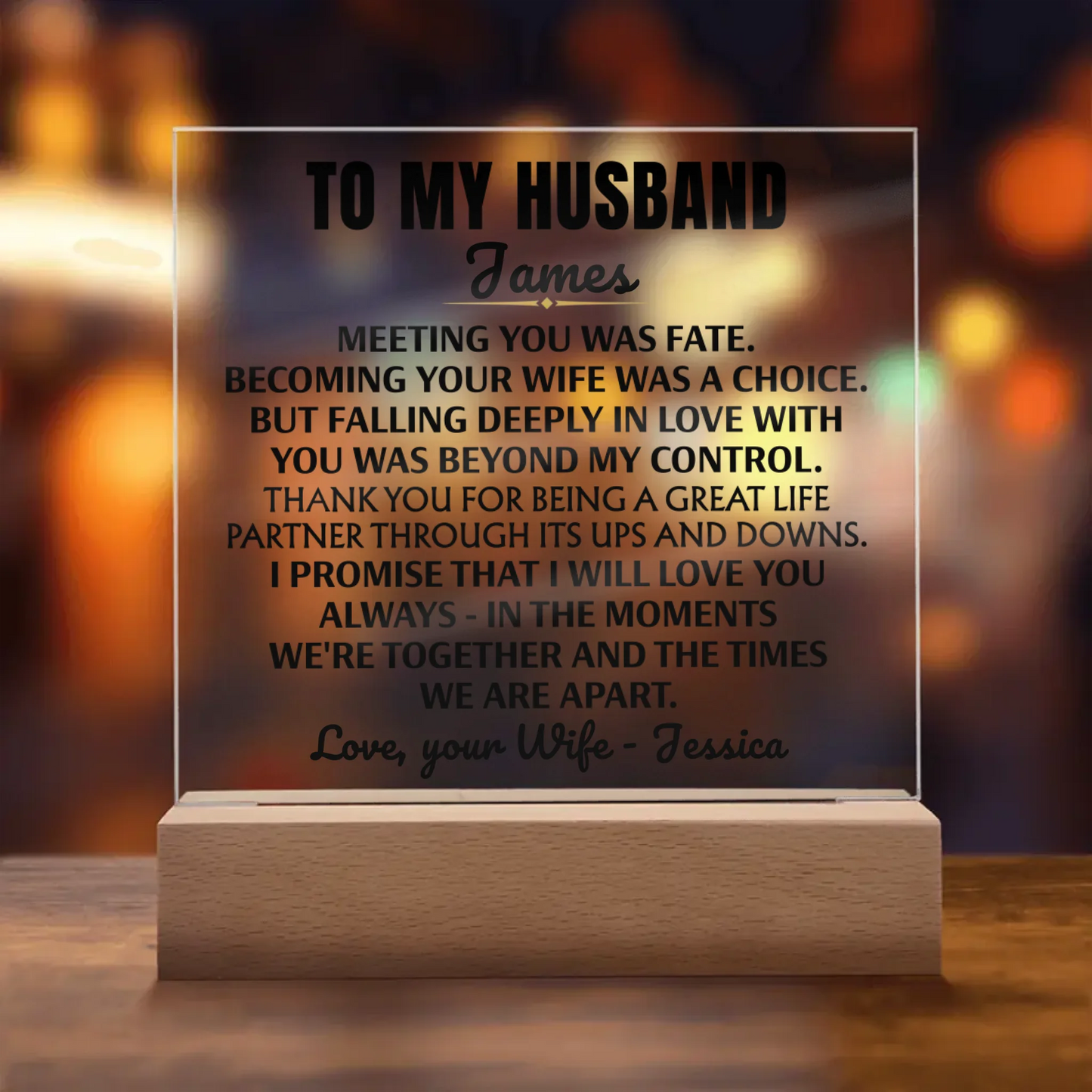 To My Husband "I will love you always" | Acrylic Lamp ❤️ HA1