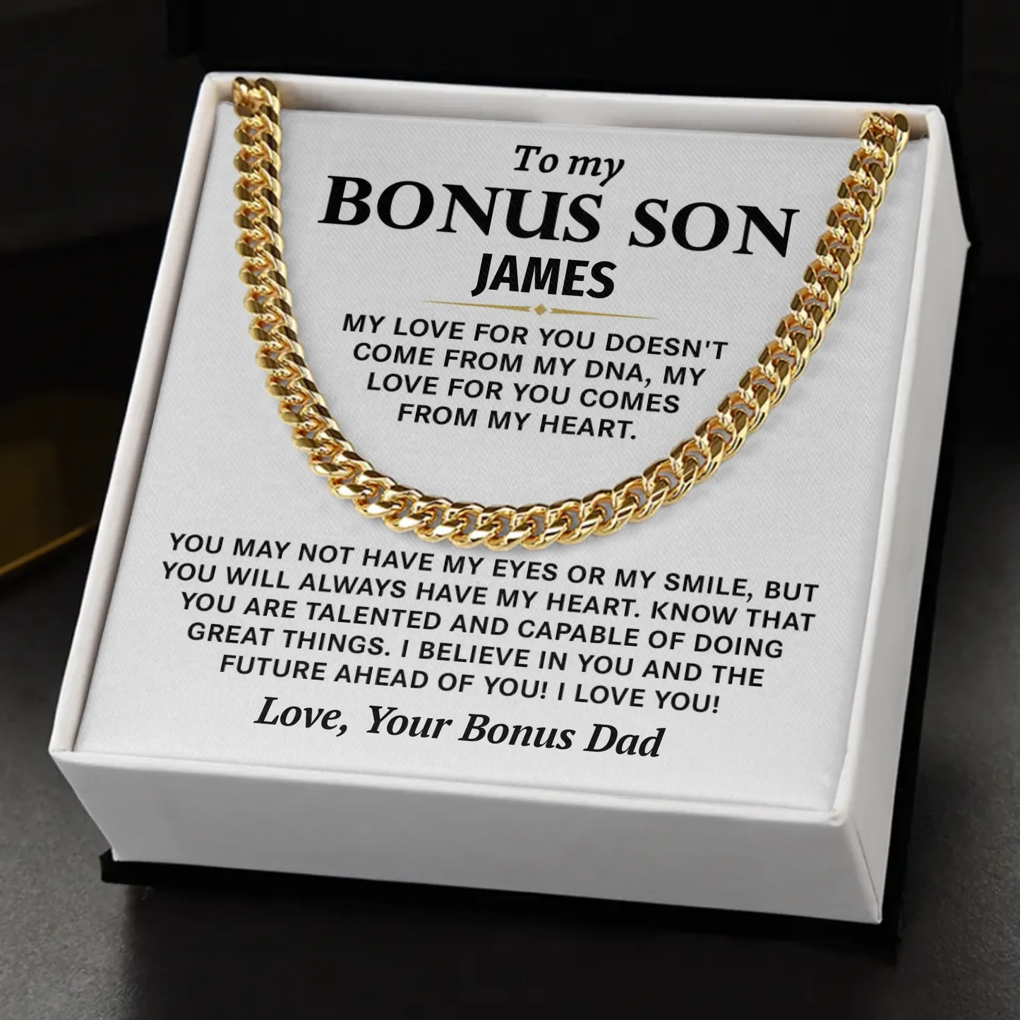 To My Bonus Son Personalized Gift- Cuban Link Chain - BS1