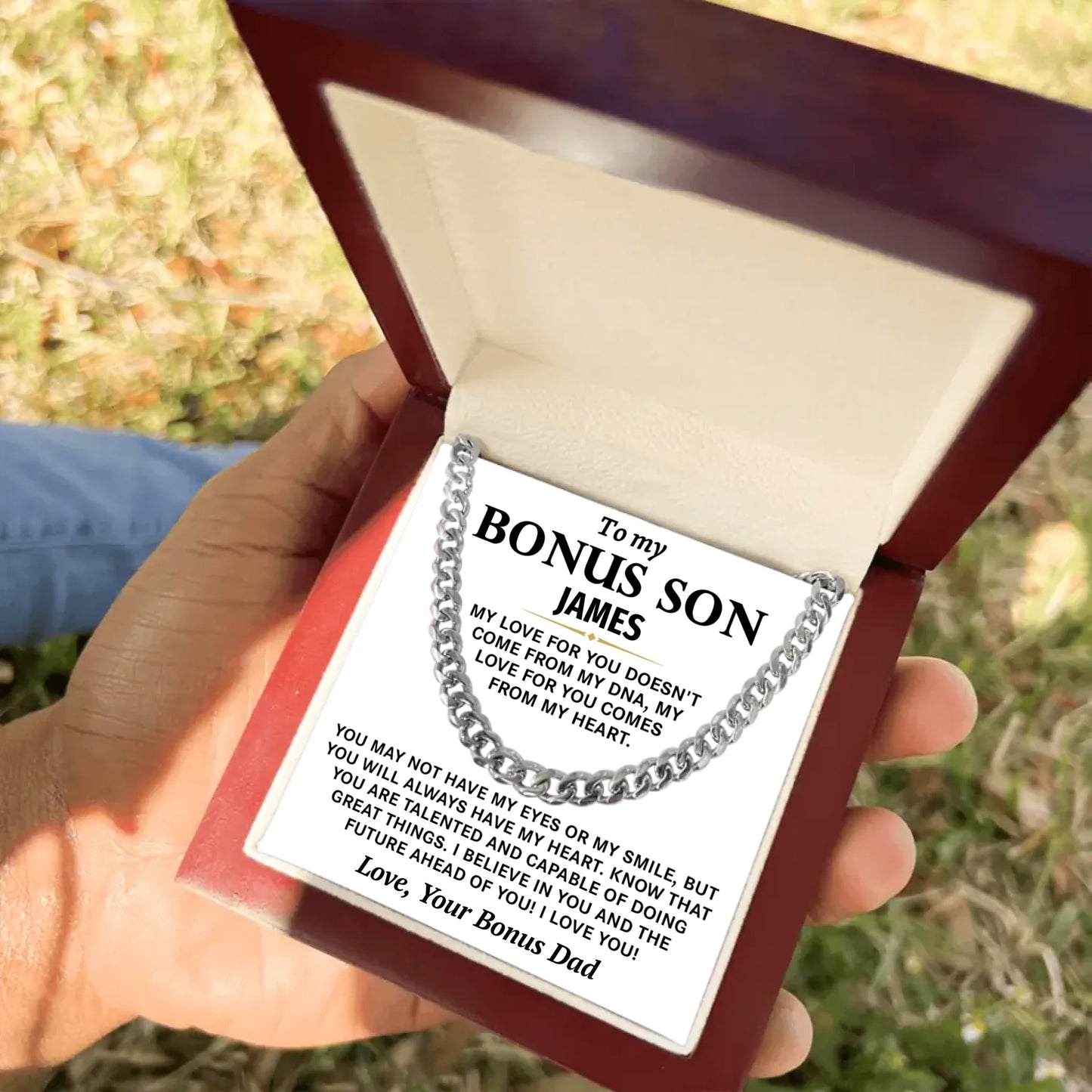 To My Bonus Son Personalized Gift- Cuban Link Chain - BS1