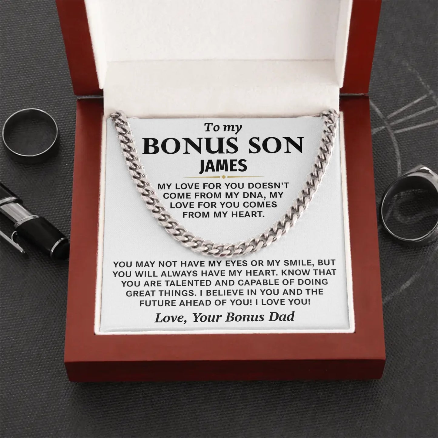 To My Bonus Son Personalized Gift- Cuban Link Chain - BS1