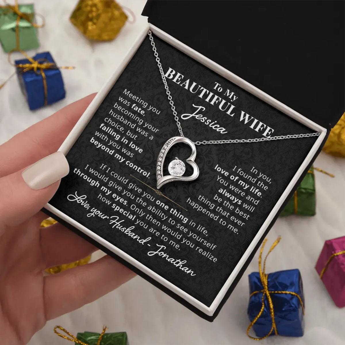 To My Beautiful Wife - Personalizable Necklace Gift Set - W6