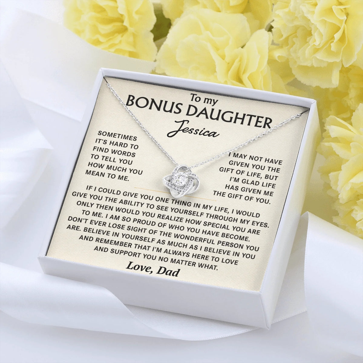 Love Knot Message Card Yellow Roses