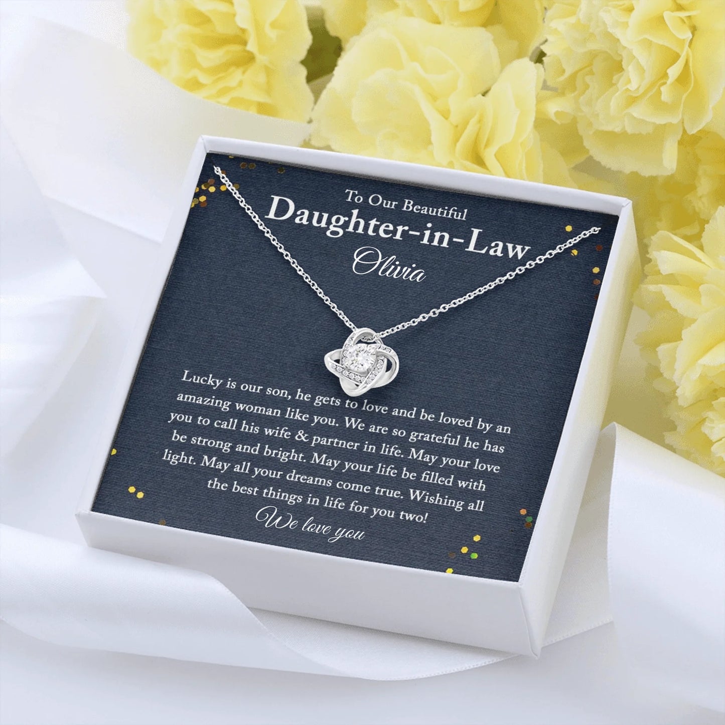 Love Knot Message Card Yellow Roses