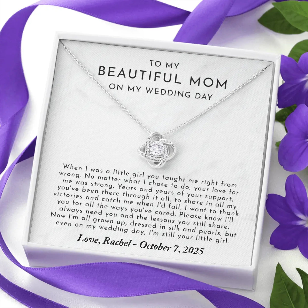 Wedding Day Gift For Mom From Bride - Personalized Necklace Gift Set - MB6