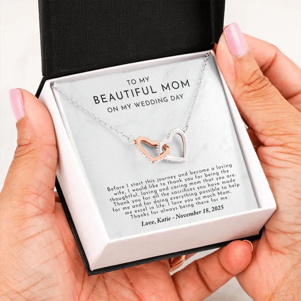 Wedding Day Gift For Mom From Bride - Personalized Necklace Gift Set - MB7