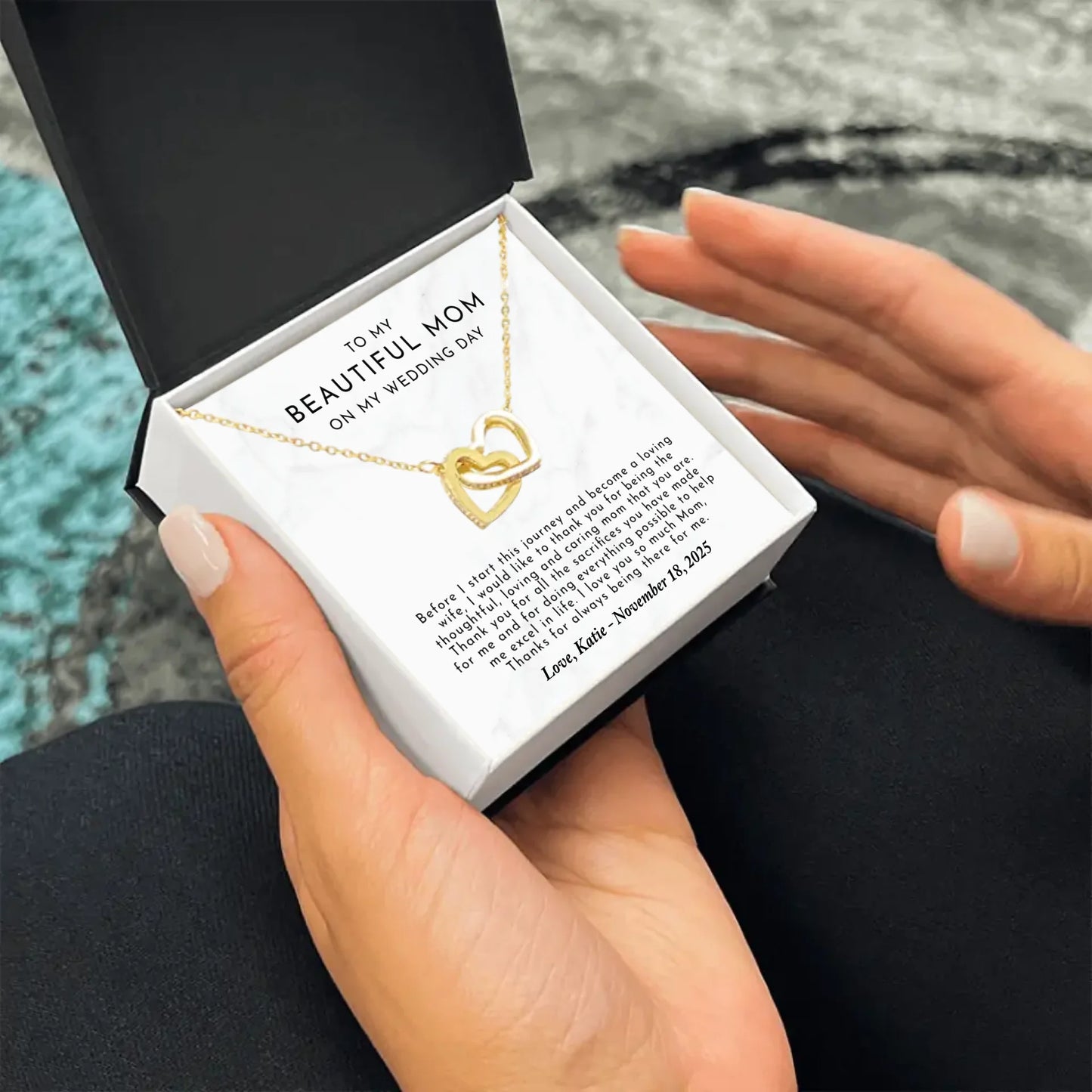 Wedding Day Gift For Mom From Bride - Personalized Necklace Gift Set - MB7