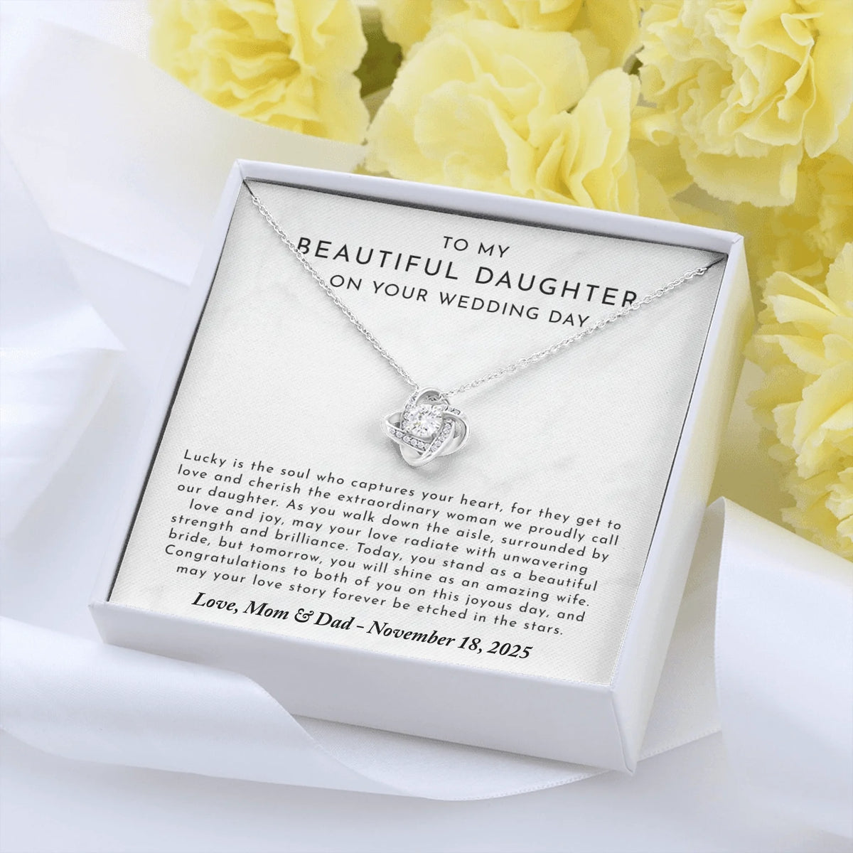 Love Knot Message Card Yellow Roses