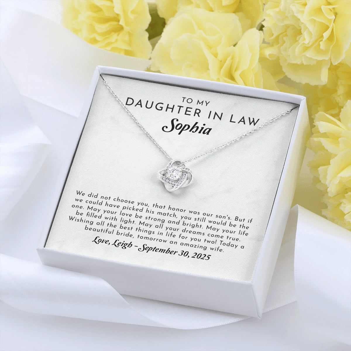 Love Knot Message Card Yellow Roses