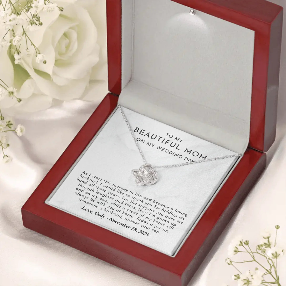 Wedding Day Gift For Mom From Groom - Mother of The Groom Personalized Necklace Gift Set - MG1