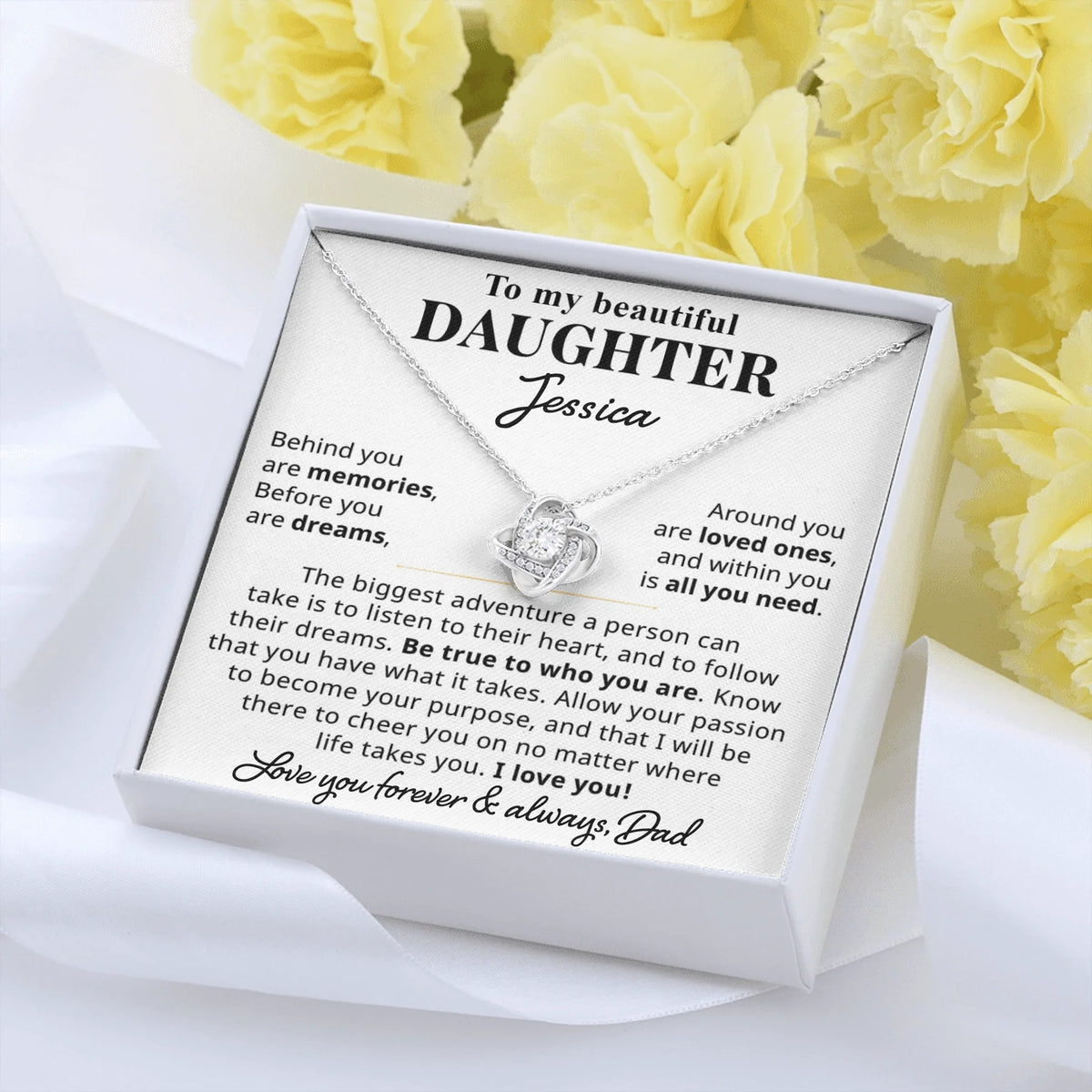 Love Knot Message Card Yellow Roses