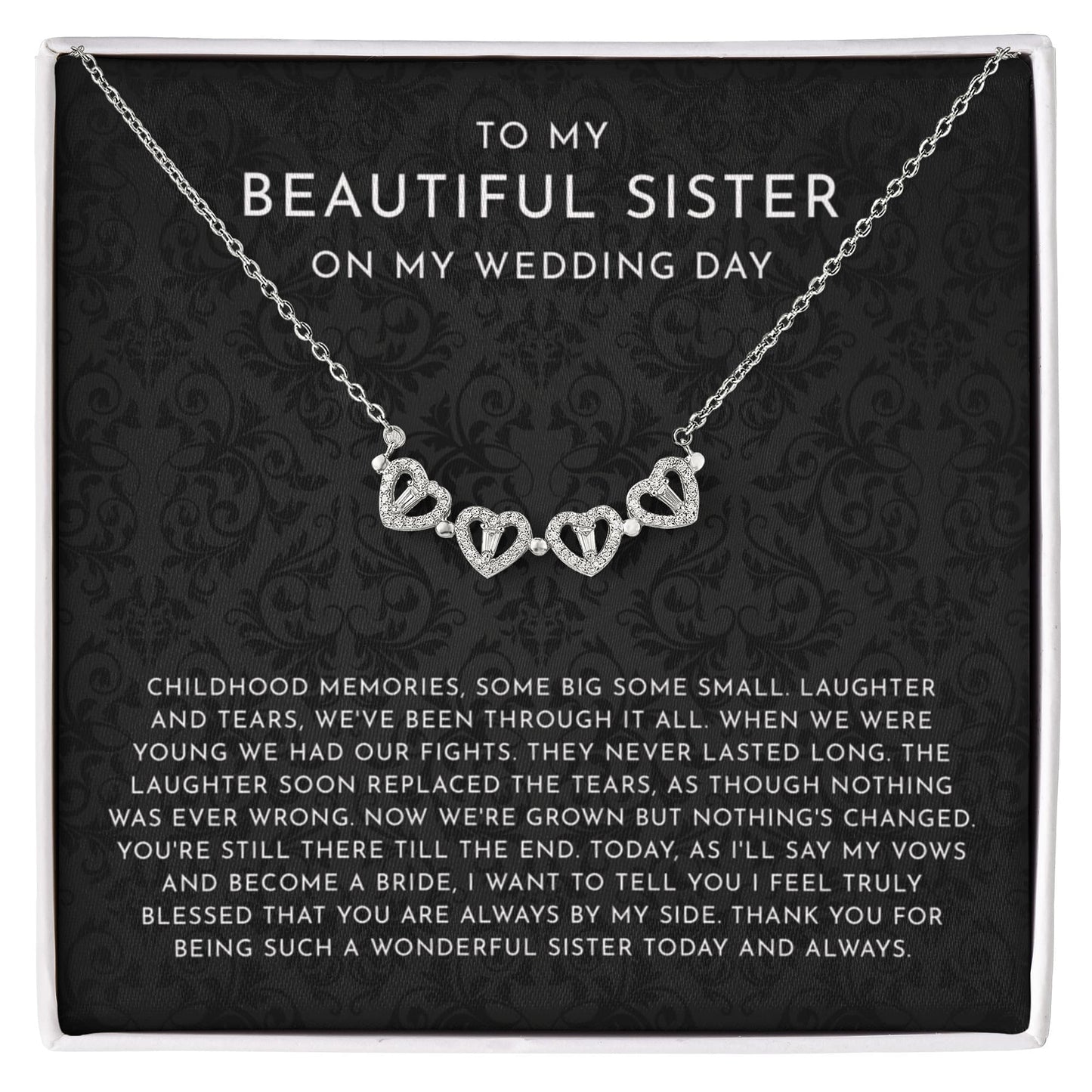 To My Sister On Wedding Day, Sister Of The Bride Gift - Magnetic Hearts Necklace