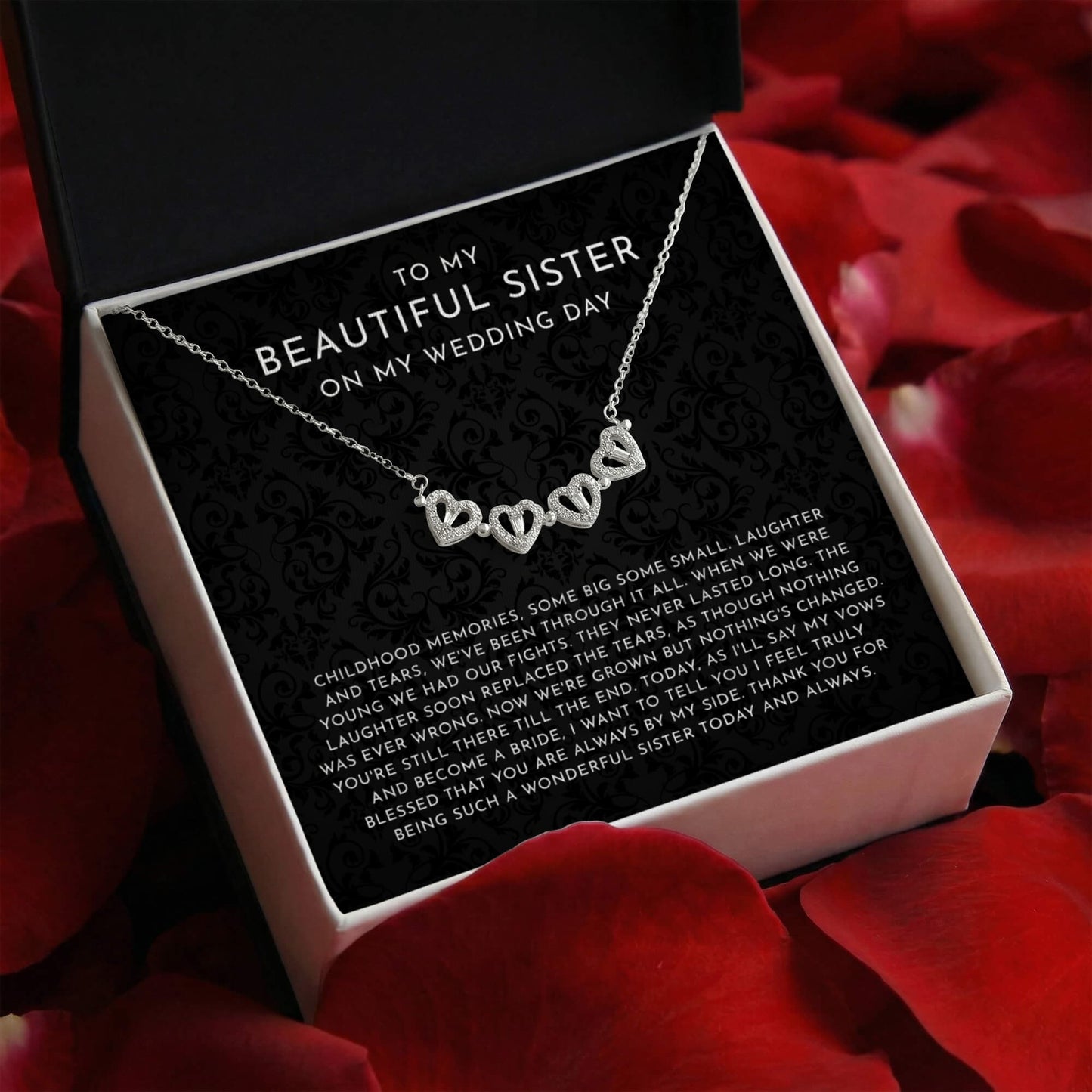 To My Sister On Wedding Day, Sister Of The Bride Gift - Magnetic Hearts Necklace