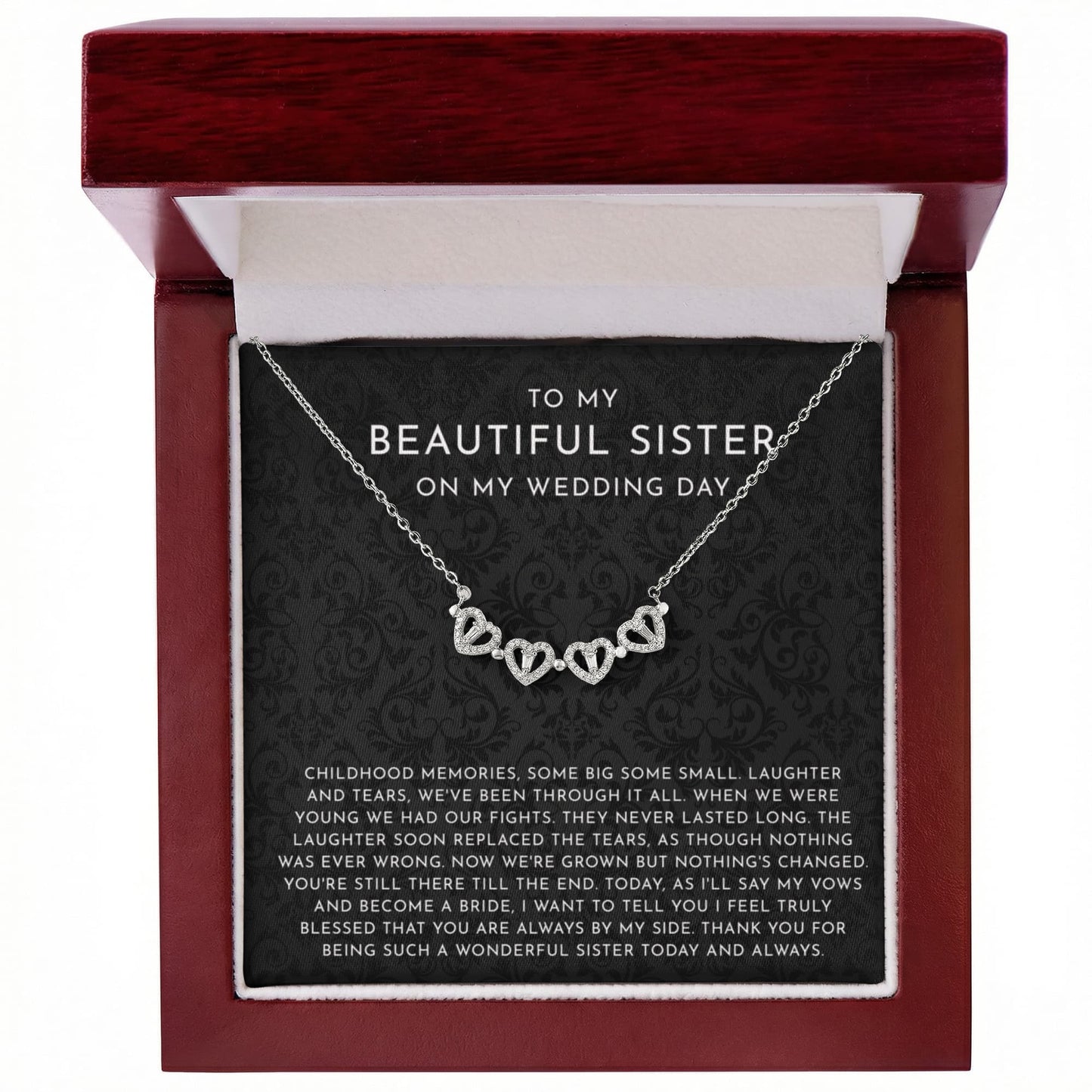 To My Sister On Wedding Day, Sister Of The Bride Gift - Magnetic Hearts Necklace