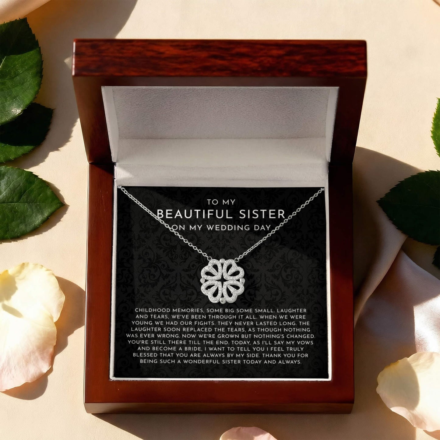 To My Sister On Wedding Day, Sister Of The Bride Gift - Magnetic Hearts Necklace