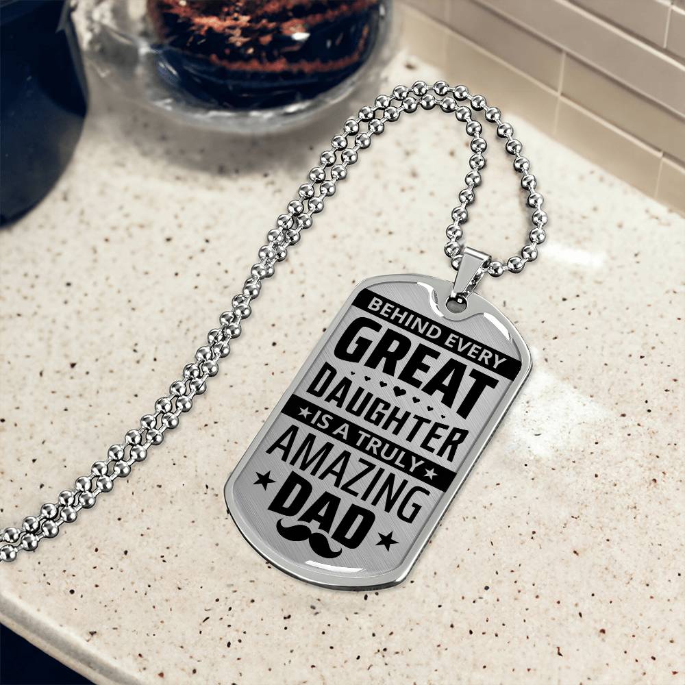 Dad Gift From Daughter Dog Tag, Father's Day Gift For Dad, Luxury Military Necklace