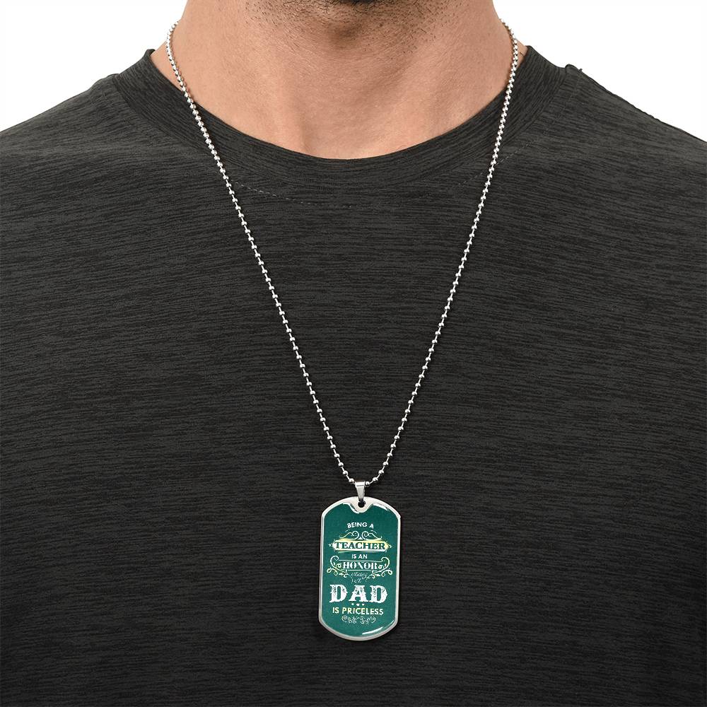Teacher Dad Dog Tag, Father's Day Gift For Dad, Luxury Military Necklace