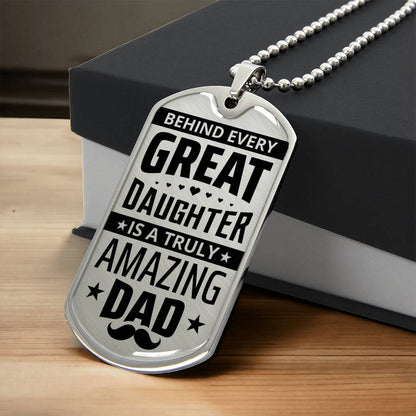 Dad Gift From Daughter Dog Tag, Father's Day Gift For Dad, Luxury Military Necklace